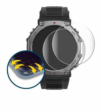 Immagine del dispositivo Huami Amazfit T-Rex 3 con un'ampia varietà di protezioni per lo schermo.