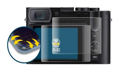 Immagine del dispositivo Leica Q3 43 con un'ampia varietà di protezioni per lo schermo.