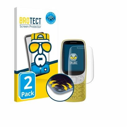 Parte frontale di una confezione del prodotto con il logo del marchio BROTECT. Accanto è raffigurato il dispositivo Nokia 3210