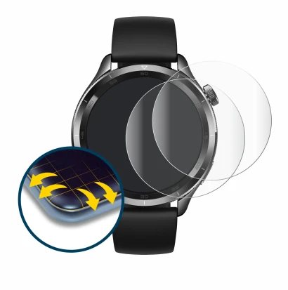 Immagine del dispositivo Xiaomi Watch S4 (47 mm) con un'ampia varietà di protezioni per lo schermo.