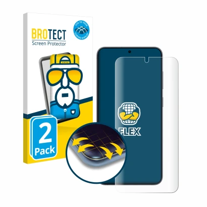 Parte frontale di una confezione del prodotto con il logo del marchio BROTECT. Accanto è raffigurato il dispositivo Samsung Ga