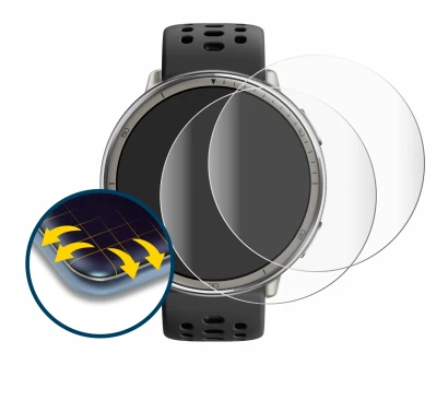 Immagine del dispositivo Amazfit Active 2 con un'ampia varietà di protezioni per lo schermo.