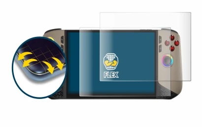 Immagine del dispositivo MSI Claw 8 AI+ con un'ampia varietà di protezioni per lo schermo.