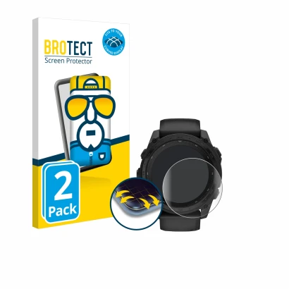 Parte frontale di una confezione del prodotto con il logo del marchio BROTECT. Accanto è raffigurato il dispositivo Garmin Tac