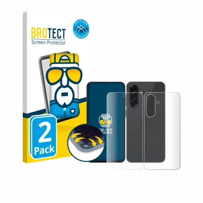 Parte frontale di una confezione del prodotto con il logo del marchio BROTECT. Accanto è raffigurato il dispositivo Samsung Ga