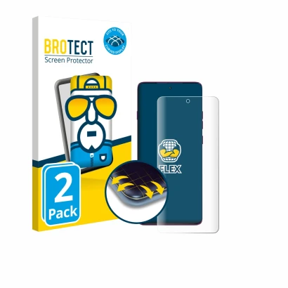 Parte frontale di una confezione del prodotto con il logo del marchio BROTECT. Accanto è raffigurato il dispositivo Motorola E