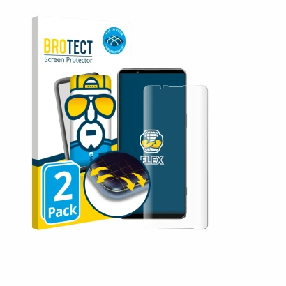 Parte frontale di una confezione del prodotto con il logo del marchio BROTECT. Accanto è raffigurato il dispositivo Sony Xperi