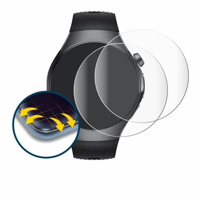 Immagine del dispositivo Huawei Watch 5 (46 mm) con un'ampia varietà di protezioni per lo schermo.