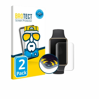 Parte frontale di una confezione del prodotto con il logo del marchio BROTECT. Accanto è raffigurato il dispositivo Honor Band