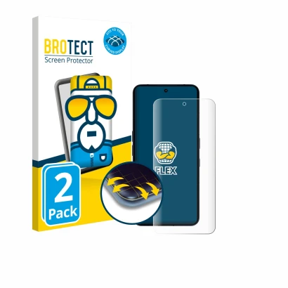 Parte frontale di una confezione del prodotto con il logo del marchio BROTECT. Accanto è raffigurato il dispositivo Nothing Ph