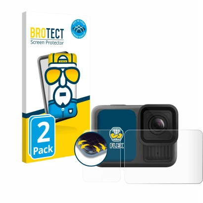 Parte frontale di una confezione del prodotto con il logo del marchio BROTECT. Accanto è raffigurato il dispositivo GoPro Hero