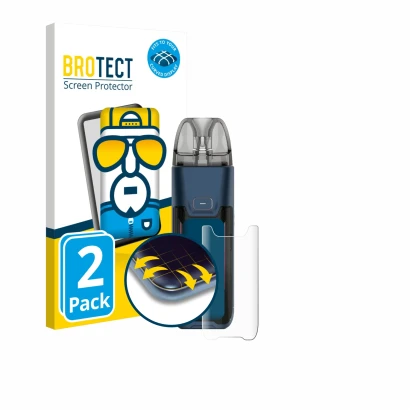 Parte frontale di una confezione del prodotto con il logo del marchio BROTECT. Accanto è raffigurato il dispositivo Vaporesso 