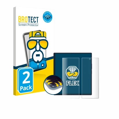 Parte frontale di una confezione del prodotto con il logo del marchio BROTECT. Accanto è raffigurato il dispositivo Samsung Ga