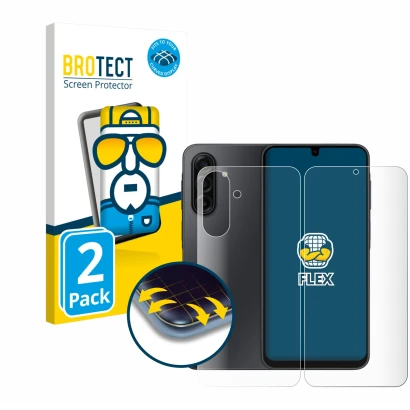 Parte frontale di una confezione del prodotto con il logo del marchio BROTECT. Accanto è raffigurato il dispositivo Samsung Ga