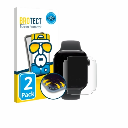 Parte frontale di una confezione del prodotto con il logo del marchio BROTECT. Accanto è raffigurato il dispositivo Apple Watc