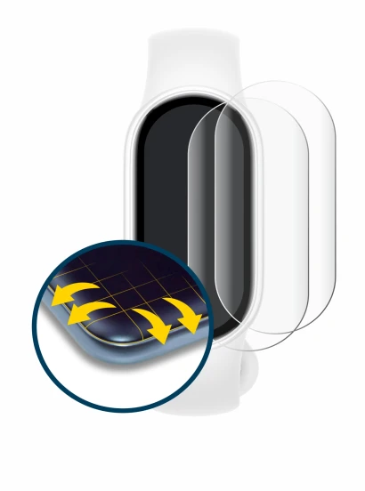 Immagine del dispositivo Xiaomi Smart Band 10 Ceramic Edition con un'ampia varietà di protezioni per lo schermo.