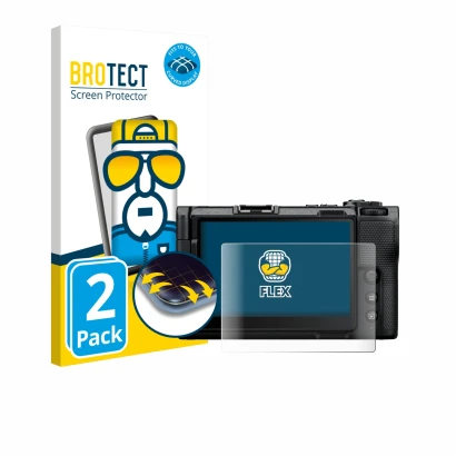 Parte frontale di una confezione del prodotto con il logo del marchio BROTECT. Accanto è raffigurato il dispositivo Nikon ZR c