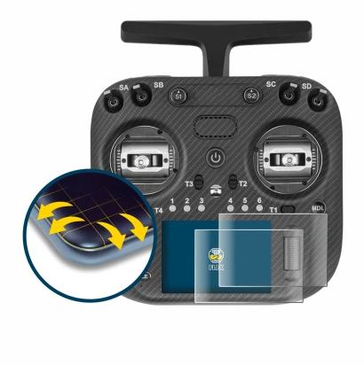 Immagine del dispositivo Radiomaster TX15 Max con un'ampia varietà di protezioni per lo schermo.