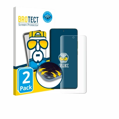 Parte frontale di una confezione del prodotto con il logo del marchio BROTECT. Accanto è raffigurato il dispositivo Motorola E