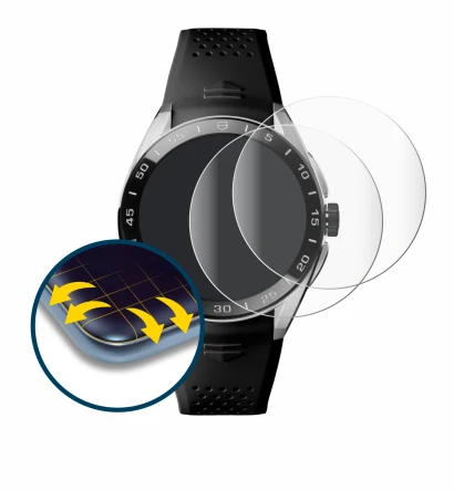 Immagine del dispositivo TAG Heuer Connected Calibre E5 (45 mm) con un'ampia varietà di protezioni per lo schermo.