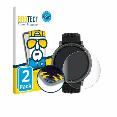 Parte frontale di una confezione del prodotto con il logo del marchio BROTECT. Accanto è raffigurato il dispositivo Amazfit Ac