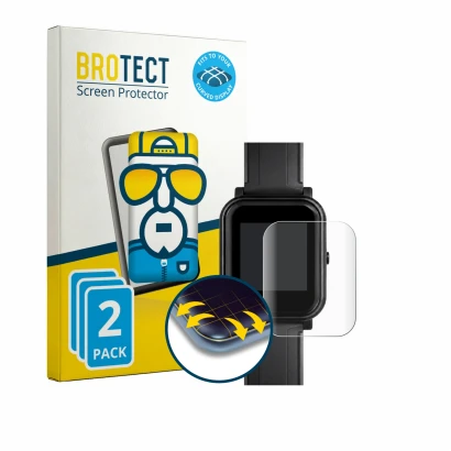 Parte frontale di una confezione del prodotto con il logo del marchio BROTECT. Accanto è raffigurato il dispositivo Bangle.js