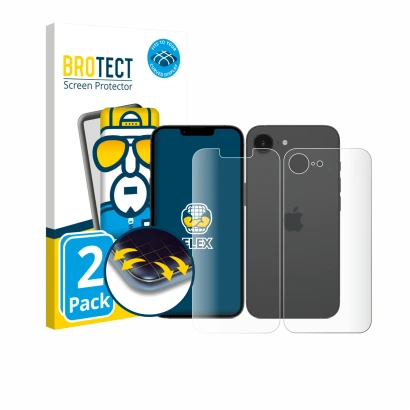 Parte frontale di una confezione del prodotto con il logo del marchio BROTECT. Accanto è raffigurato il dispositivo Apple iPho