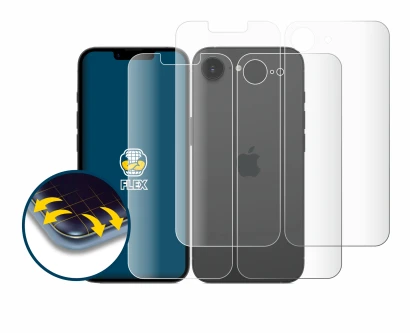 Immagine del dispositivo Apple iPhone 17e (Fronte+Retro) con un'ampia varietà di protezioni per lo schermo.