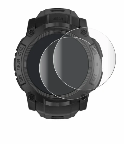 Immagine del dispositivo Garmin Instinct 3 Tactical Edition (50 mm) con un'ampia varietà di protezioni per lo schermo.