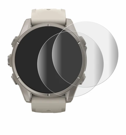 Immagine del dispositivo Garmin Fenix 9 (43 mm) con un'ampia varietà di protezioni per lo schermo.