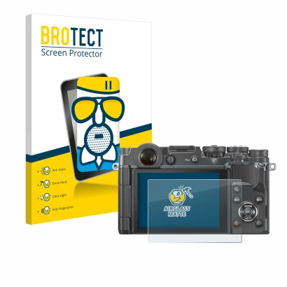 Parte frontale di una confezione del prodotto con il logo del marchio BROTECT. Accanto è raffigurato il dispositivo Olympus PE