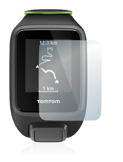 Immagine del dispositivo TomTom Runner 3 con un'ampia varietà di protezioni per lo schermo.
