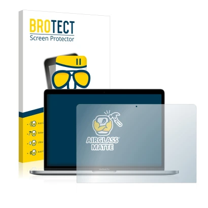 Parte frontale di una confezione del prodotto con il logo del marchio BROTECT. Accanto è raffigurato il dispositivo Apple MacB