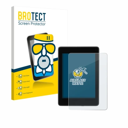 Parte frontale di una confezione del prodotto con il logo del marchio BROTECT. Accanto è raffigurato il dispositivo Amazon Kin