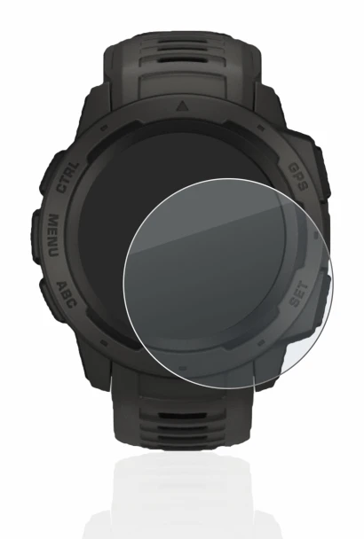 Immagine del dispositivo Garmin Instinct con un'ampia varietà di protezioni per lo schermo.