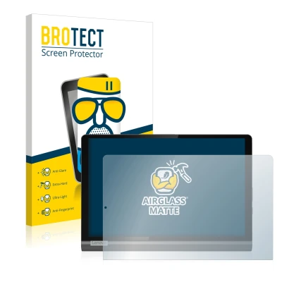 Parte frontale di una confezione del prodotto con il logo del marchio BROTECT. Accanto è raffigurato il dispositivo Lenovo Yog