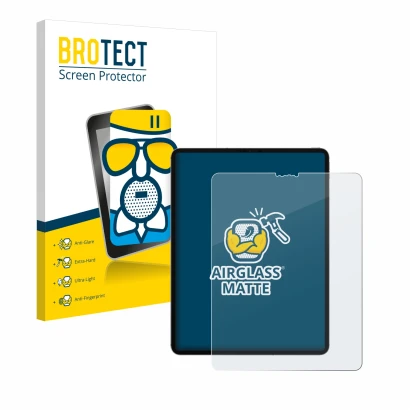 Parte frontale di una confezione del prodotto con il logo del marchio BROTECT. Accanto è raffigurato il dispositivo Apple iPad