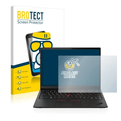 Parte frontale di una confezione del prodotto con il logo del marchio BROTECT. Accanto è raffigurato il dispositivo Lenovo Thi