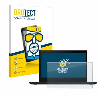 Parte frontale di una confezione del prodotto con il logo del marchio BROTECT. Accanto è raffigurato il dispositivo Lenovo Thi