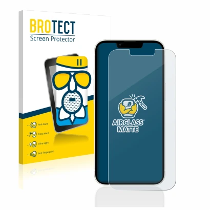 Parte frontale di una confezione del prodotto con il logo del marchio BROTECT. Accanto è raffigurato il dispositivo Apple iPho