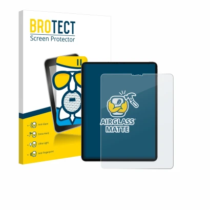 Parte frontale di una confezione del prodotto con il logo del marchio BROTECT. Accanto è raffigurato il dispositivo Apple iPad