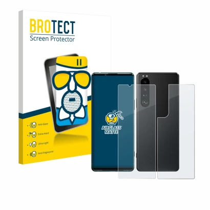 Parte frontale di una confezione del prodotto con il logo del marchio BROTECT. Accanto è raffigurato il dispositivo Sony Xperi