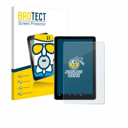 Parte frontale di una confezione del prodotto con il logo del marchio BROTECT. Accanto è raffigurato il dispositivo Amazon Fir