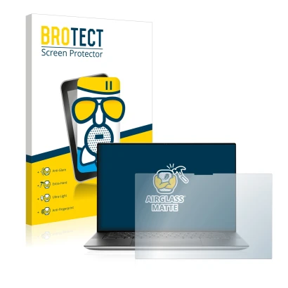 Parte frontale di una confezione del prodotto con il logo del marchio BROTECT. Accanto è raffigurato il dispositivo Dell XPS 1