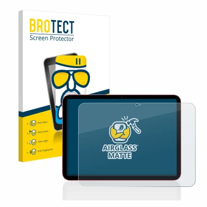 Parte frontale di una confezione del prodotto con il logo del marchio BROTECT. Accanto è raffigurato il dispositivo Apple iPad