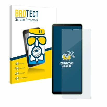 Parte frontale di una confezione del prodotto con il logo del marchio BROTECT. Accanto è raffigurato il dispositivo Sony Xperi