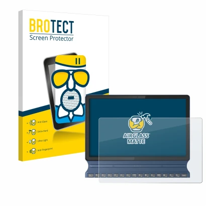 Parte frontale di una confezione del prodotto con il logo del marchio BROTECT. Accanto è raffigurato il dispositivo Lenovo Ide