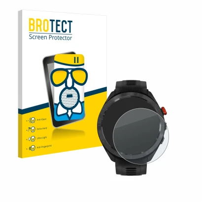 Parte frontale di una confezione del prodotto con il logo del marchio BROTECT. Accanto è raffigurato il dispositivo Garmin App