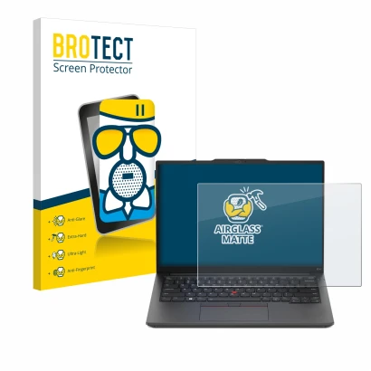 Parte frontale di una confezione del prodotto con il logo del marchio BROTECT. Accanto è raffigurato il dispositivo Lenovo Thi