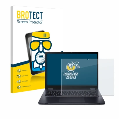 Parte frontale di una confezione del prodotto con il logo del marchio BROTECT. Accanto è raffigurato il dispositivo Acer Trave